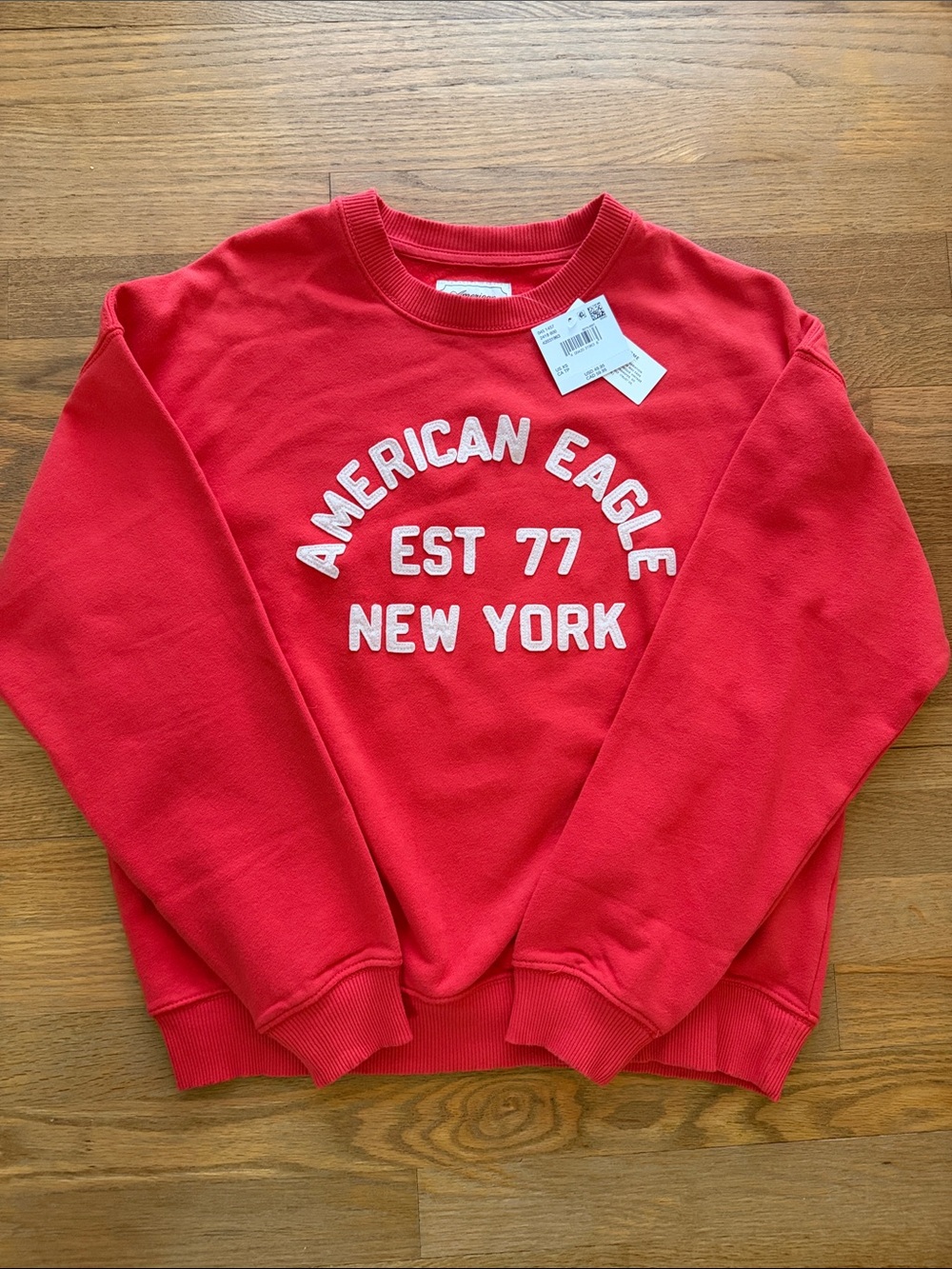 American Eagle Outfitters Red Crewneck with White Logo Embroidery